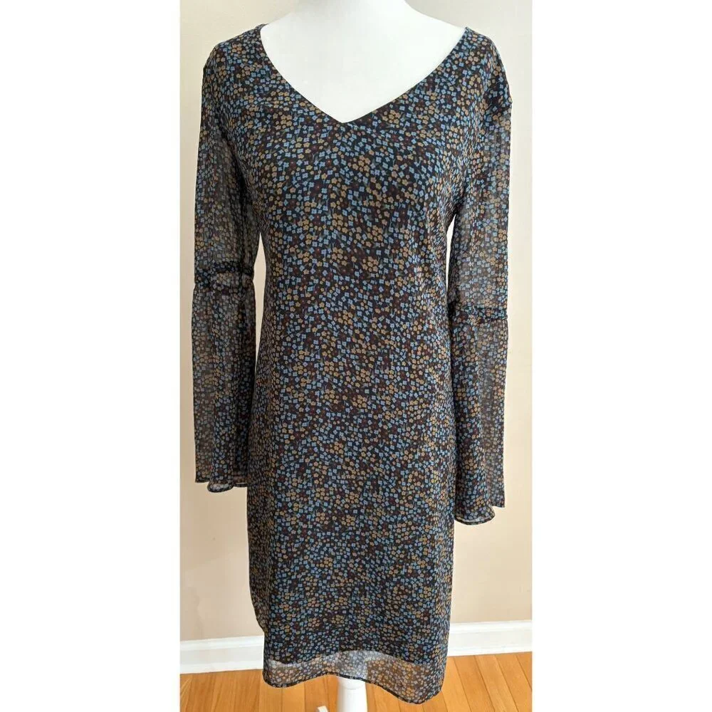 CAbi Poise Floral Semi-Sheer Floral Bell Sleeve Chiffon Fall Dress Size XS